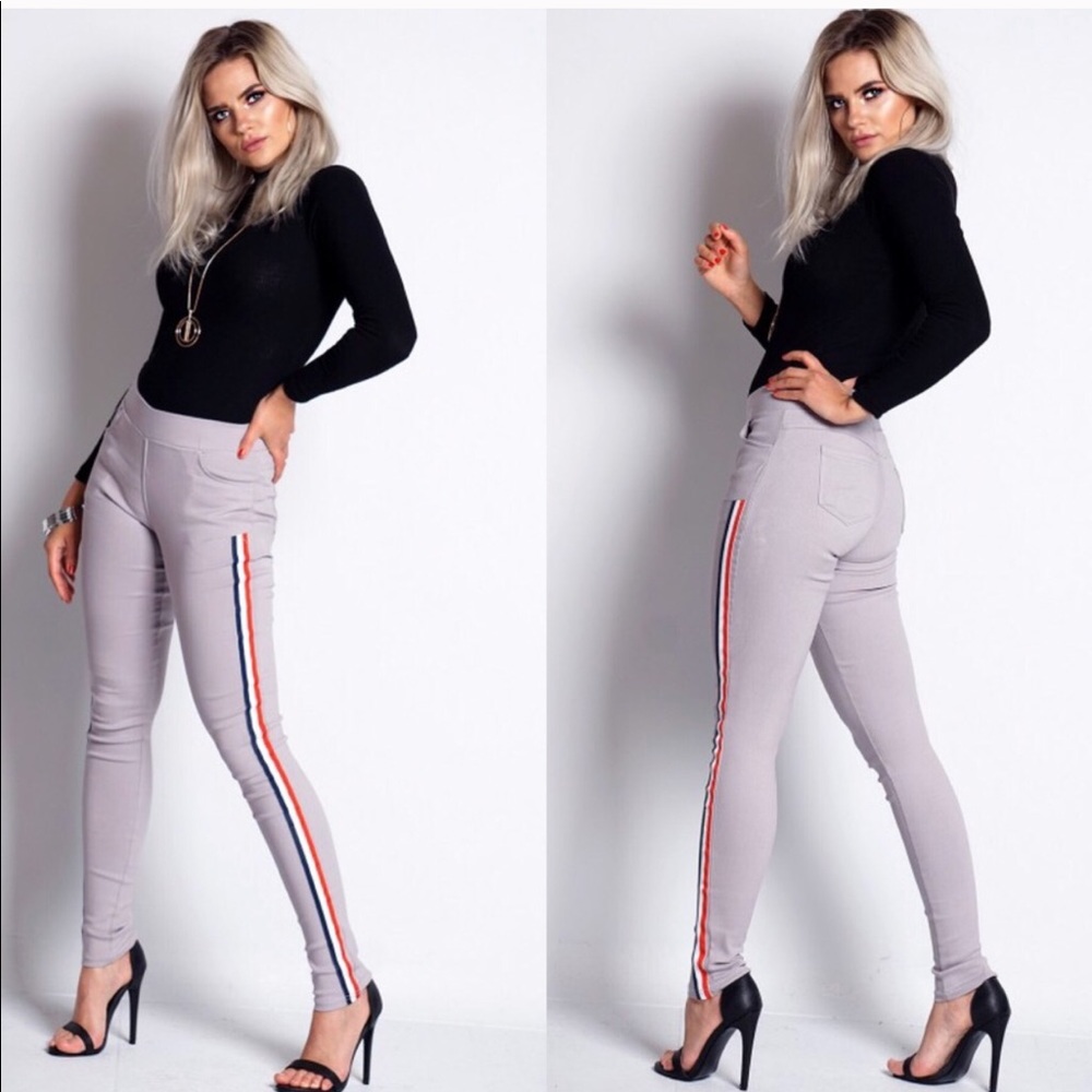 Grey Side Striped Panel Jeggings
